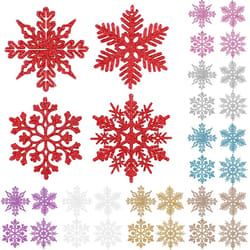 pink glitter snowflake christmas tree ornaments set