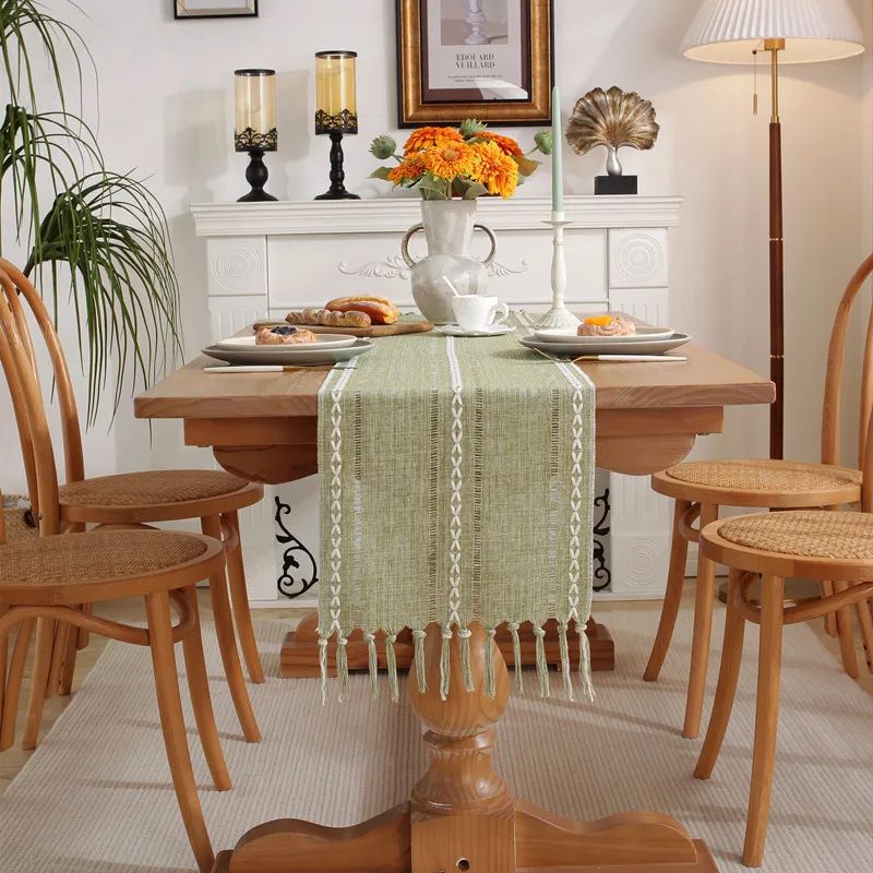 Green Boho Farmhouse Table Runner 17