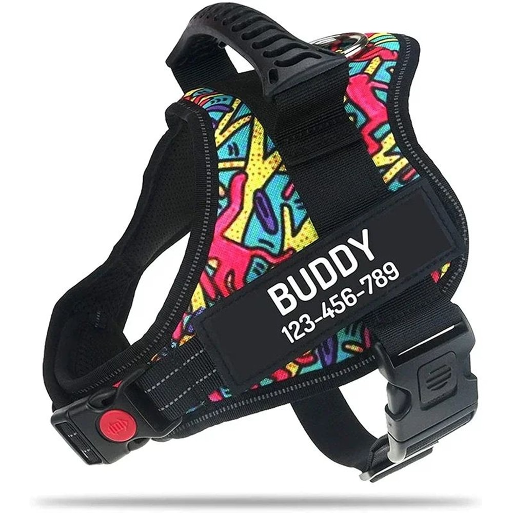 Adjustable Nylon Dog Harness With Custom ID Tag 13