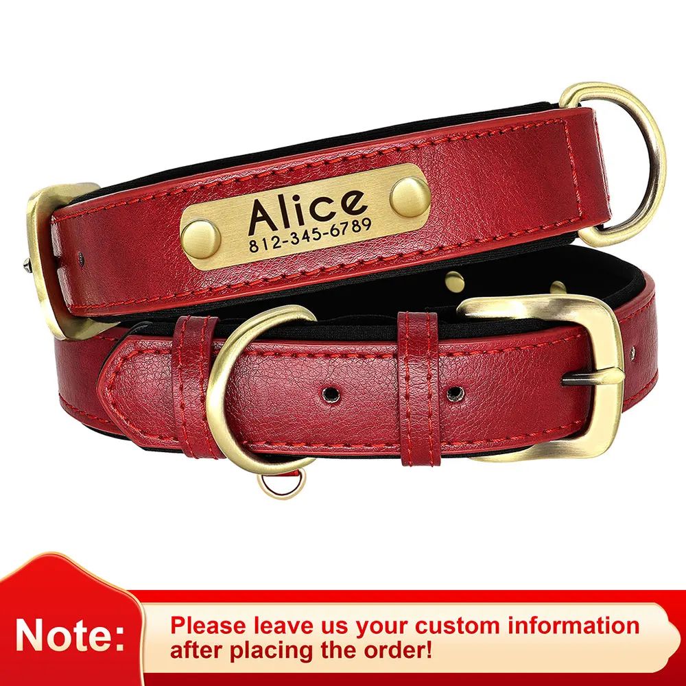 Custom PU Leather Dog Collar With Engraved Nameplate 7