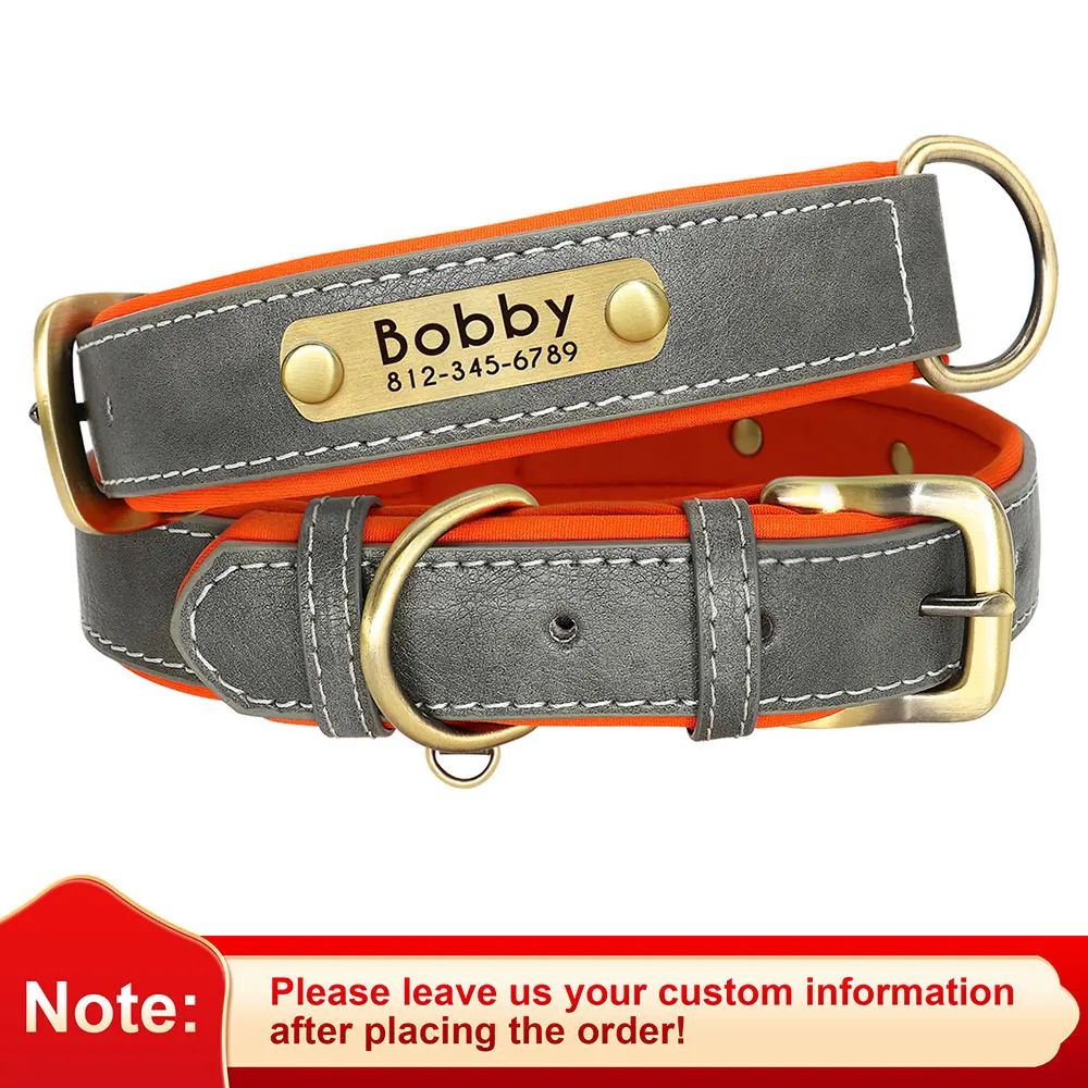 Custom PU Leather Dog Collar With Engraved Nameplate 8