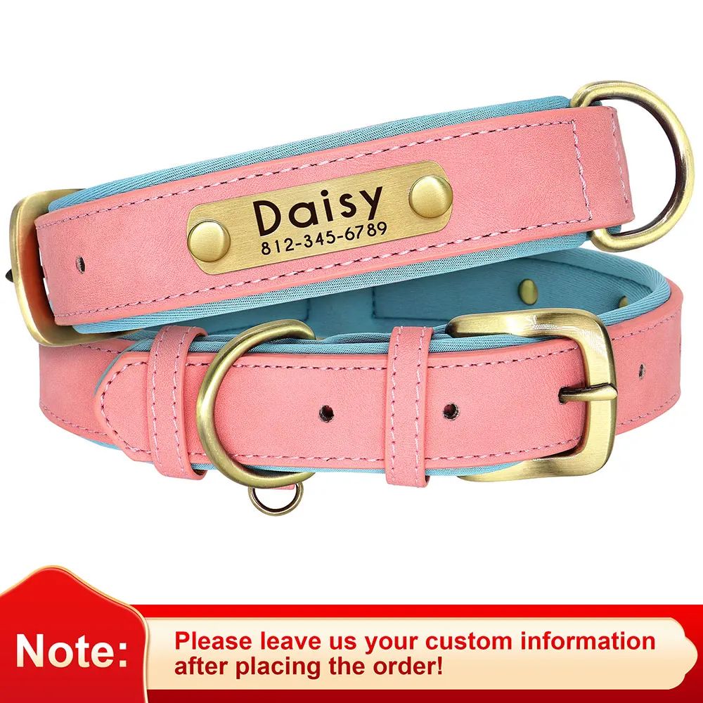 Custom PU Leather Dog Collar With Engraved Nameplate 10