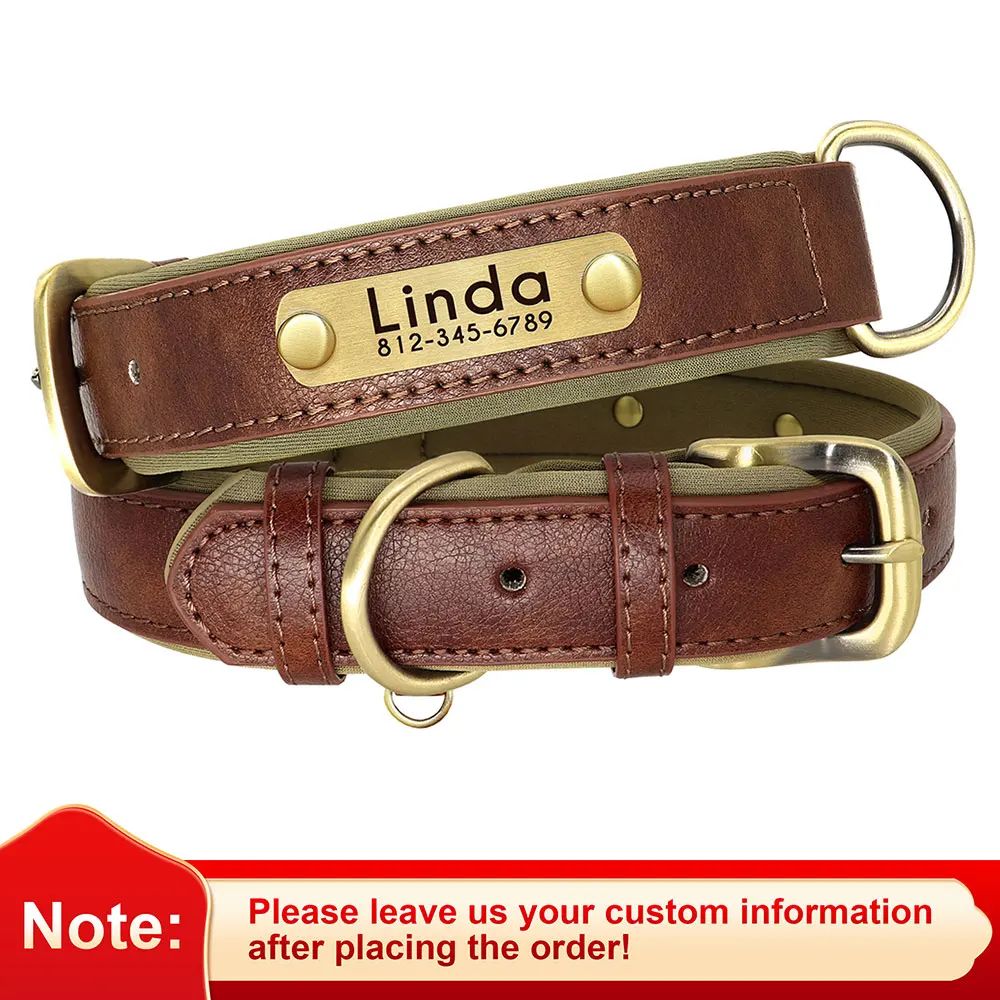 Custom PU Leather Dog Collar With Engraved Nameplate 12