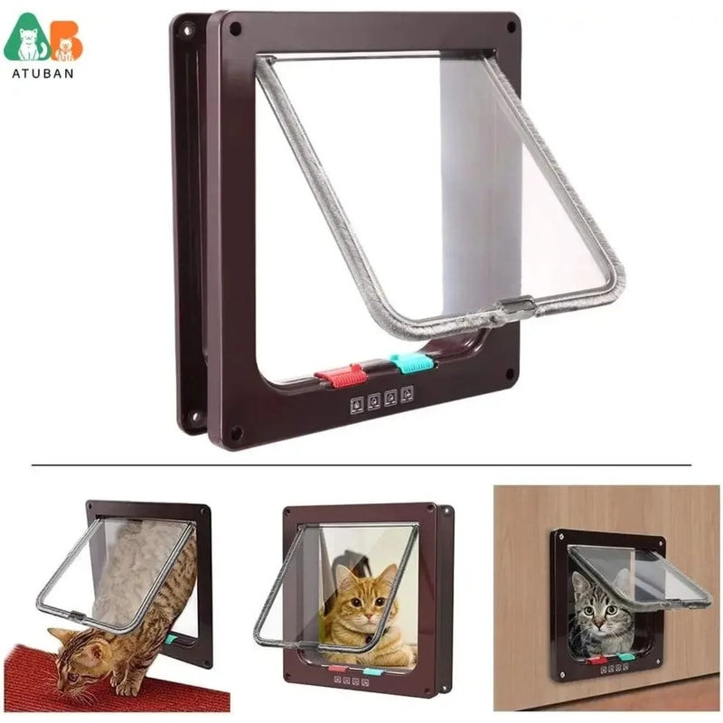 ATUBAN 4 Way Locking Weatherproof Cat Door Flap 5