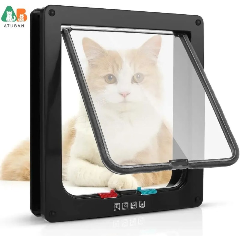 ATUBAN 4 Way Locking Weatherproof Cat Door Flap 7