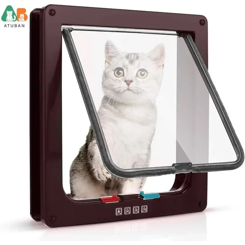 ATUBAN 4 Way Locking Weatherproof Cat Door Flap 8