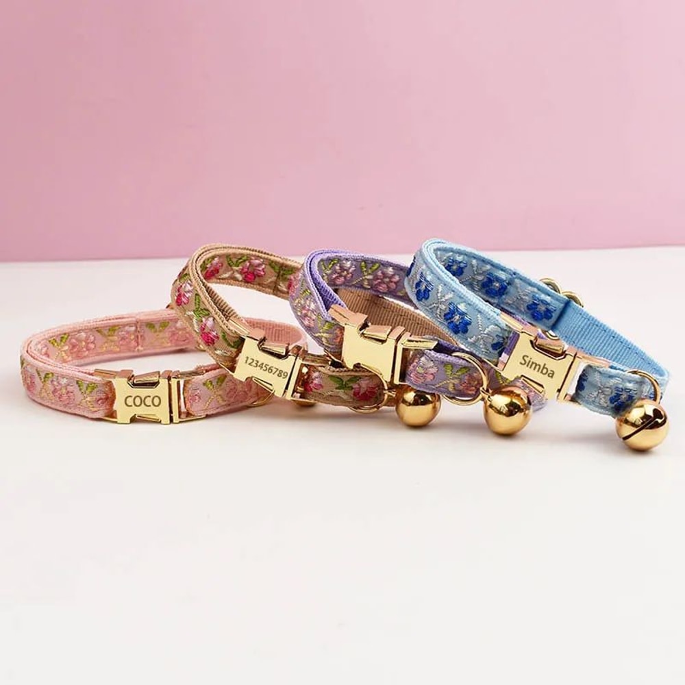 Personalized Cute Cat Collar And Leash Set With Bell 3
