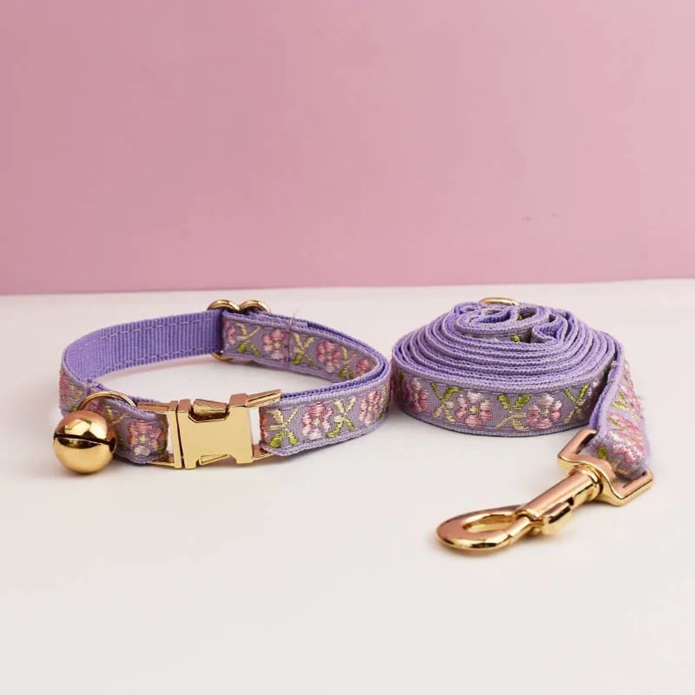 Personalized Cute Cat Collar And Leash Set With Bell 23