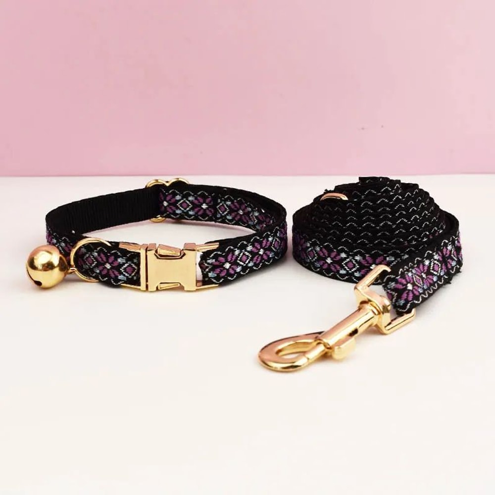 Personalized Cute Cat Collar And Leash Set With Bell 26
