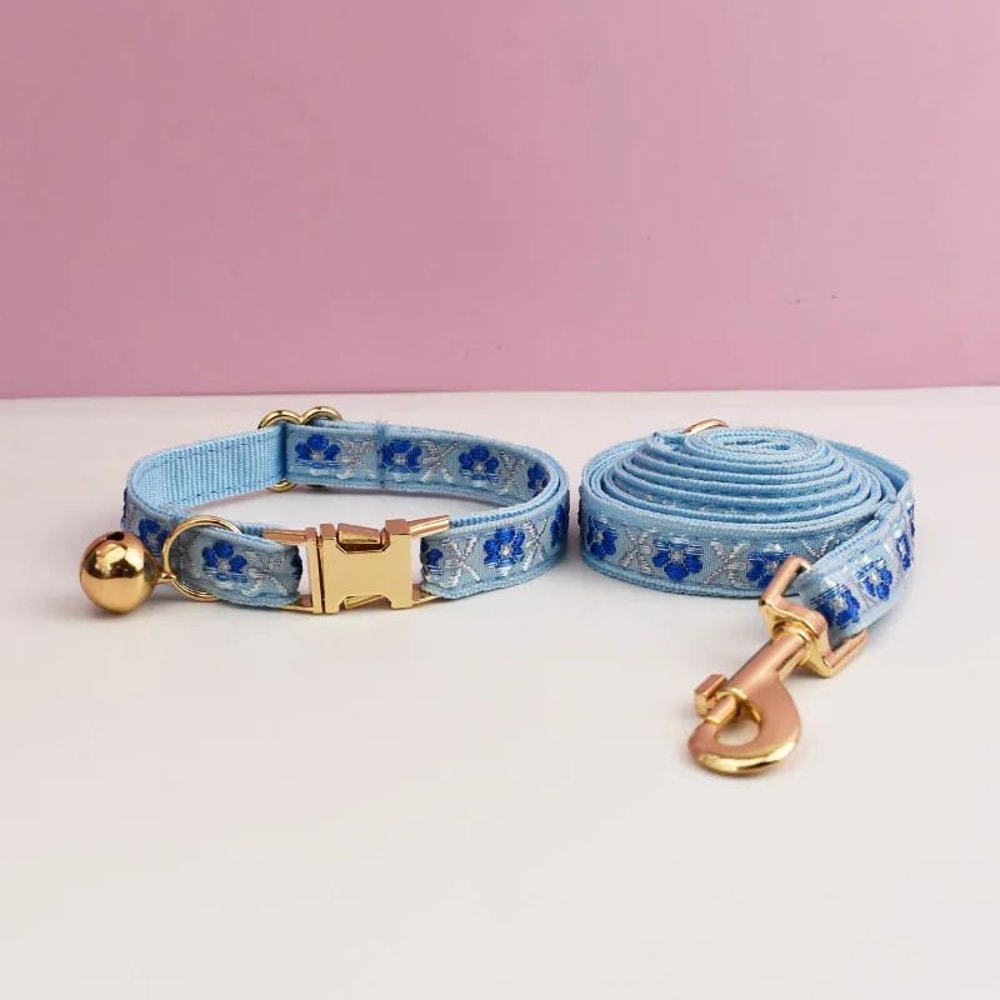 Personalized Cute Cat Collar And Leash Set With Bell 11