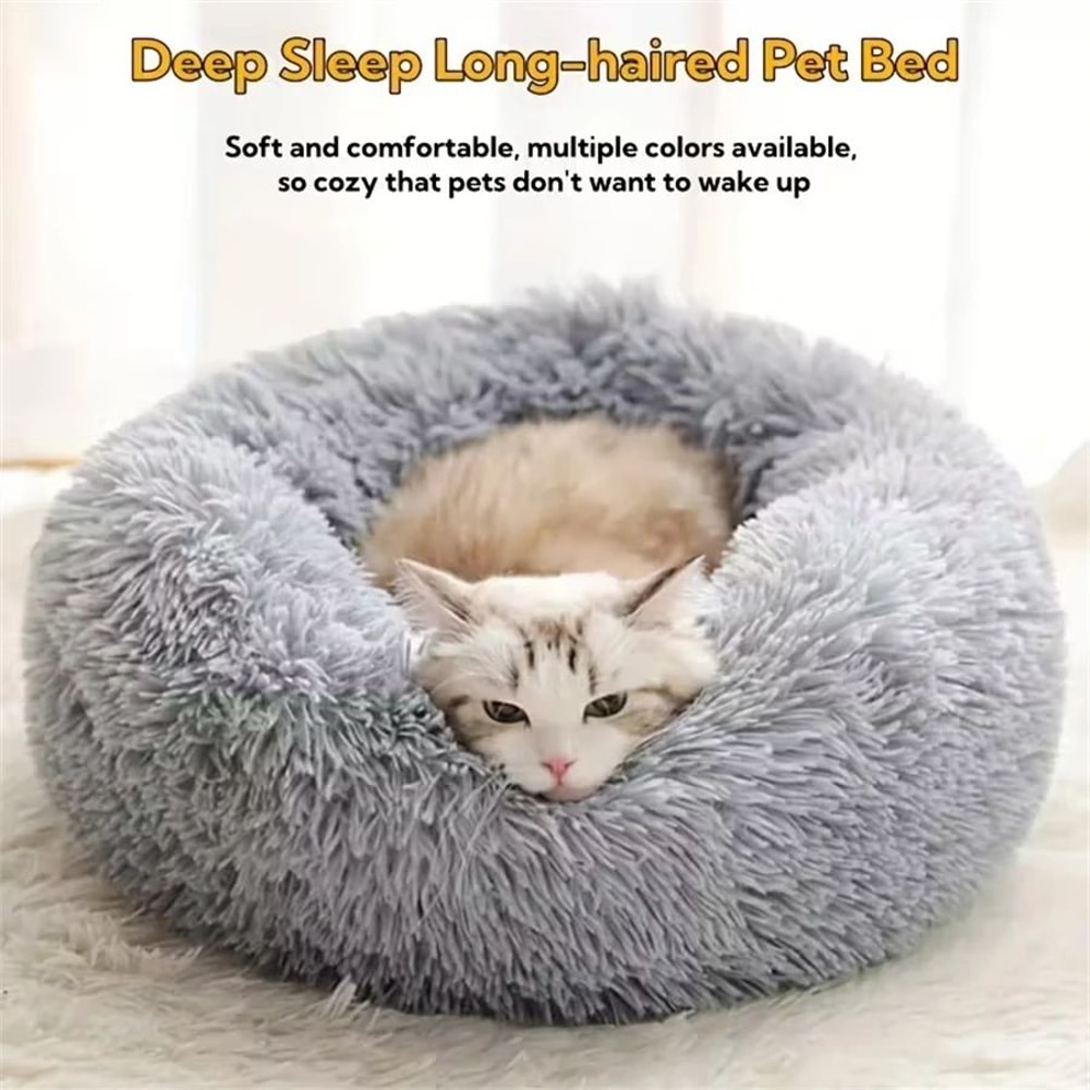 Soft Plush Donut Pet Bed For Cats And Small Dogs 3