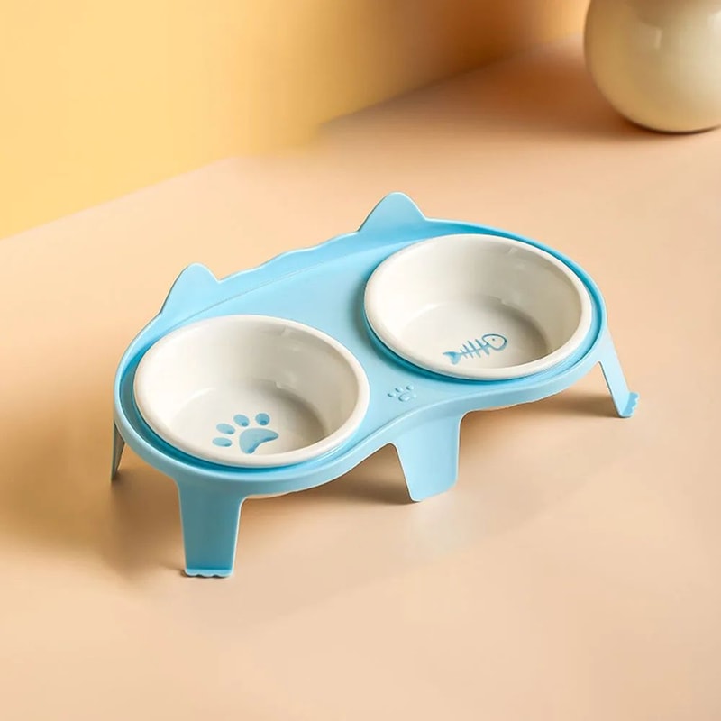 Elevated Double Ceramic Cat Bowl Set 8