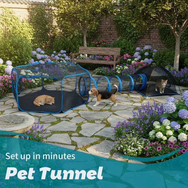 3 In 1 Portable Mesh Pet Playhouse With Tunnel 0