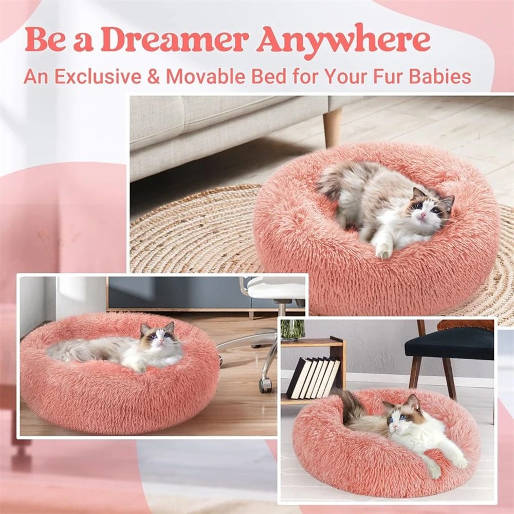 Soft Plush Donut Cat And Dog Calming Bed 7