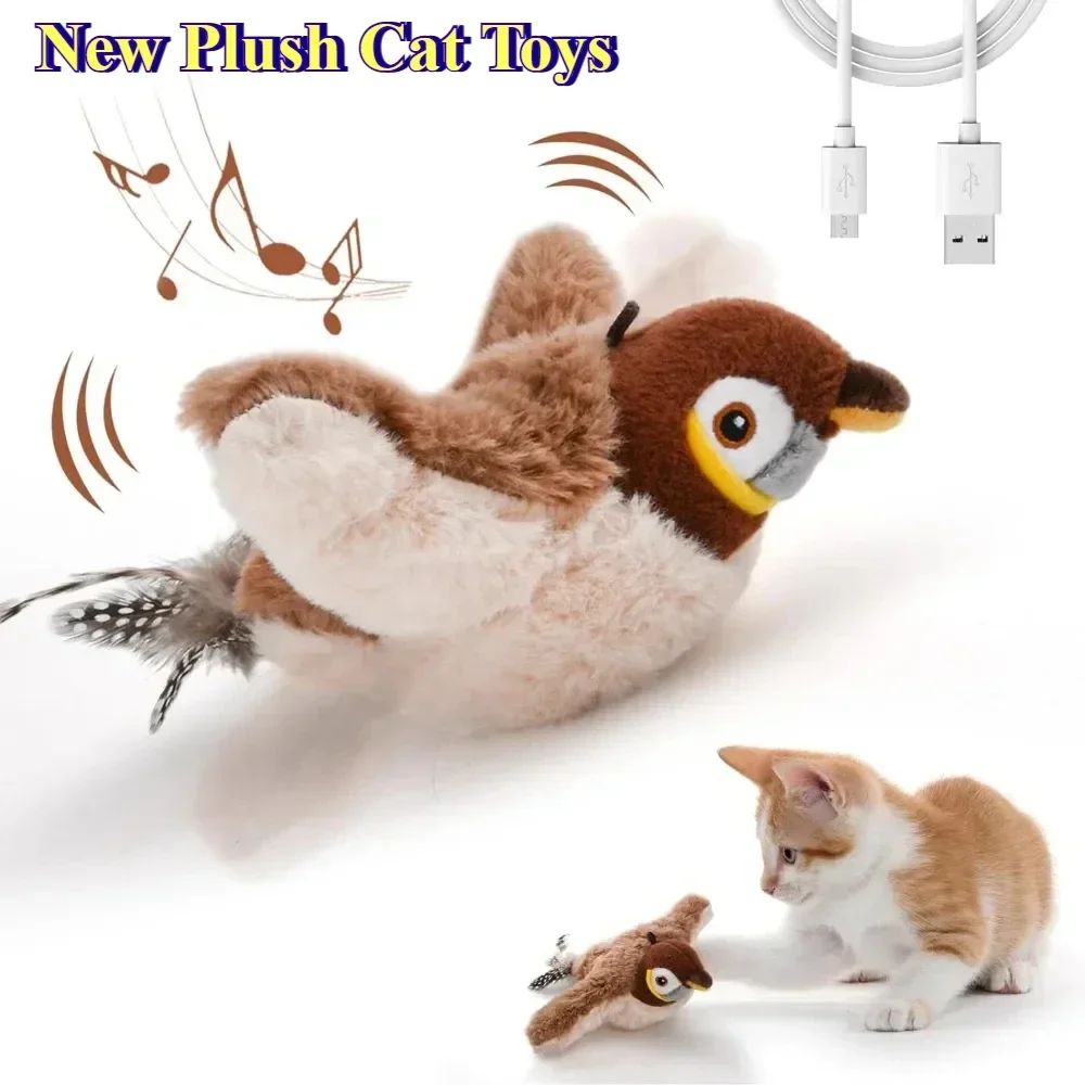 USB Rechargeable Interactive Catnip Bird Plush Toy 0