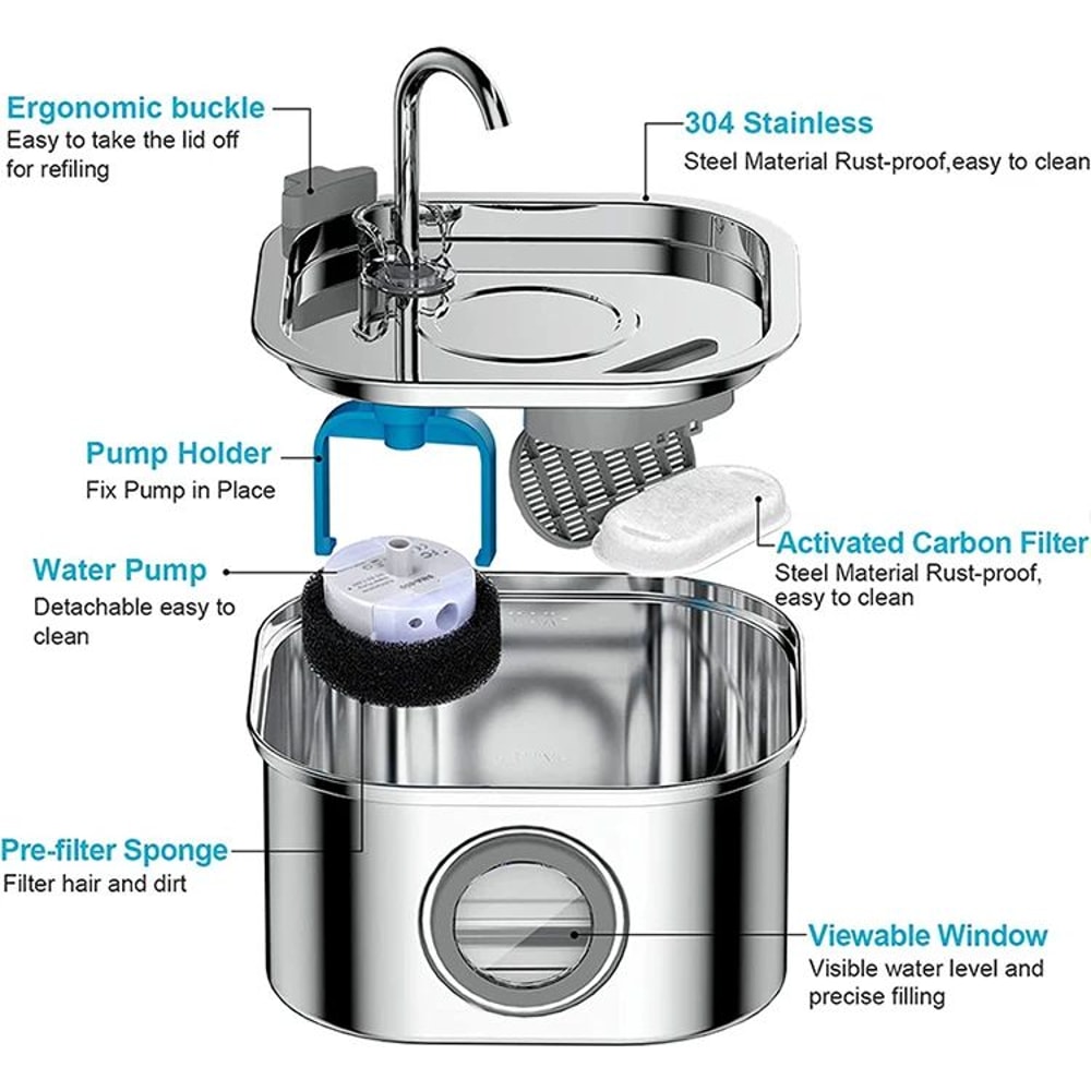 32L Stainless Steel Cat Water Fountain 6