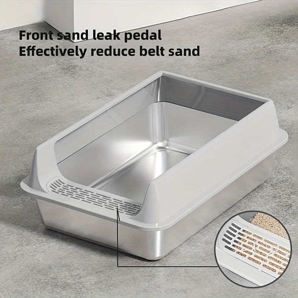 Stainless Steel Semi Enclosed Cat Litter Box 2