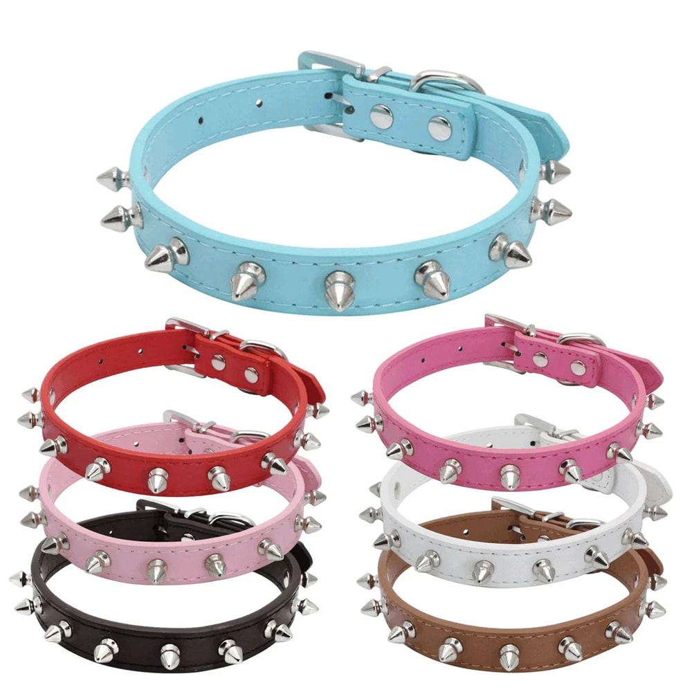 Leather Spiked Pet Collar Necklace 0