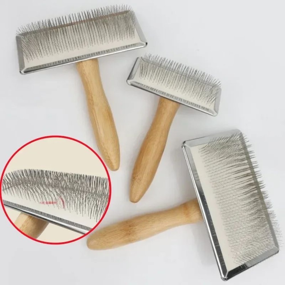 Wooden Handle Stainless Steel Pet Grooming Comb 0