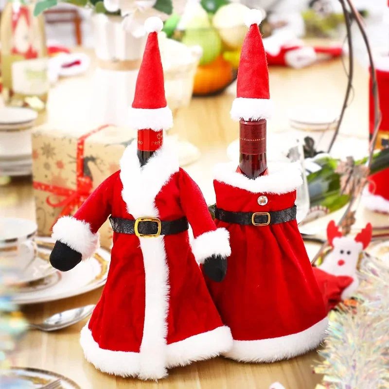 Christmas Wine Bottle Cover Set With Santa And Snowman Design 1