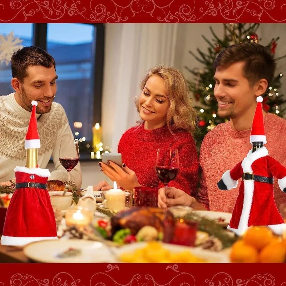 Christmas Wine Bottle Cover Set With Santa And Snowman Design 2