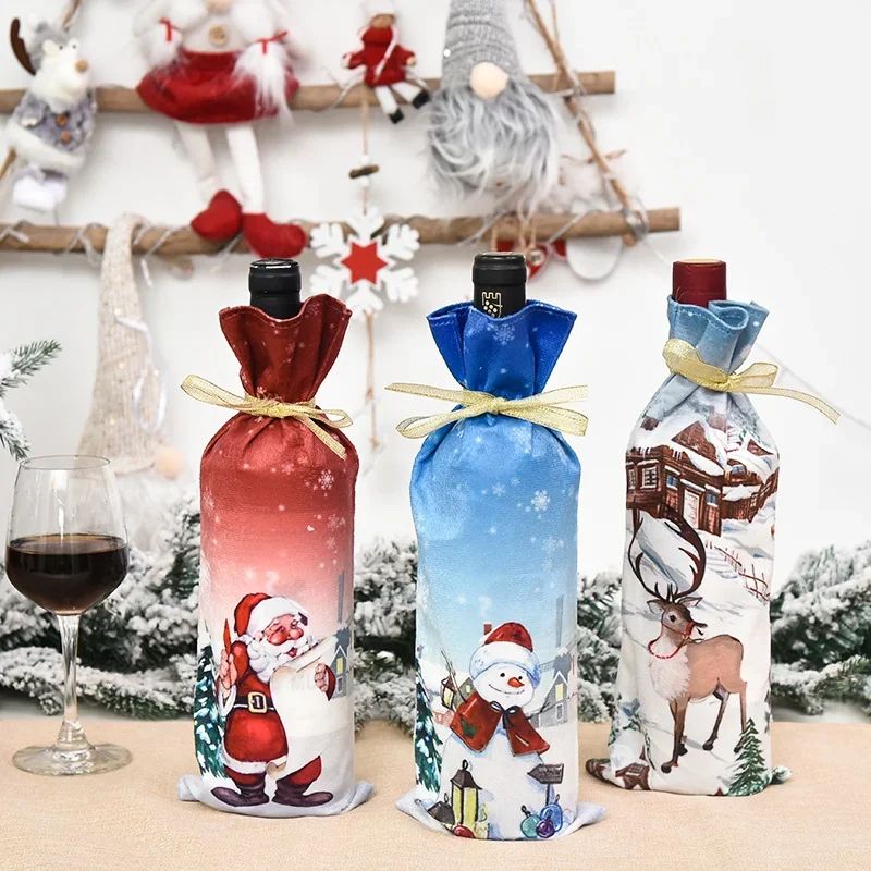 Christmas Wine Bottle Cover Set With Santa And Snowman Design 5