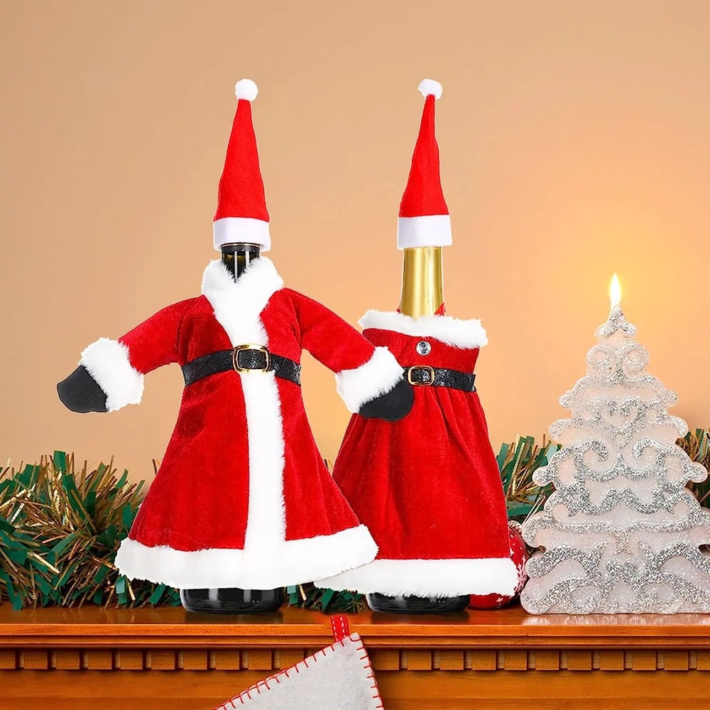 Christmas Wine Bottle Cover Set With Santa And Snowman Design 8