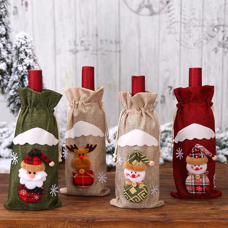 Christmas Wine Bottle Cover Set With Santa And Snowman Design 10