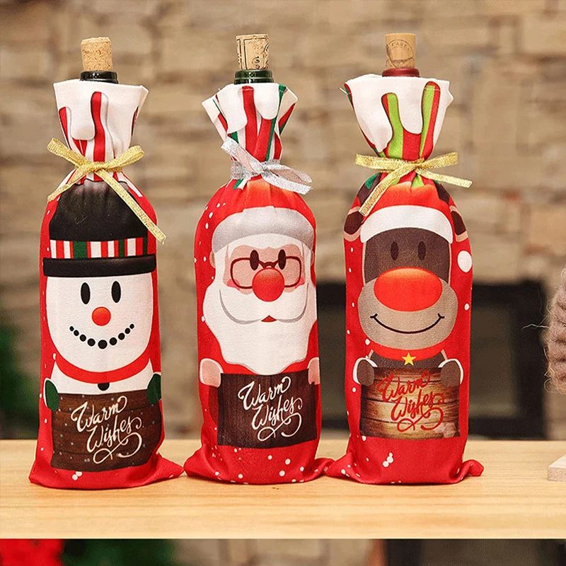 Christmas Wine Bottle Cover Set With Santa And Snowman Design 12
