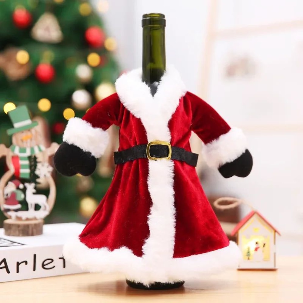 Christmas Wine Bottle Cover Set With Santa And Snowman Design 16