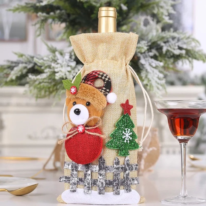 Christmas Wine Bottle Cover Set With Santa And Snowman Design 21