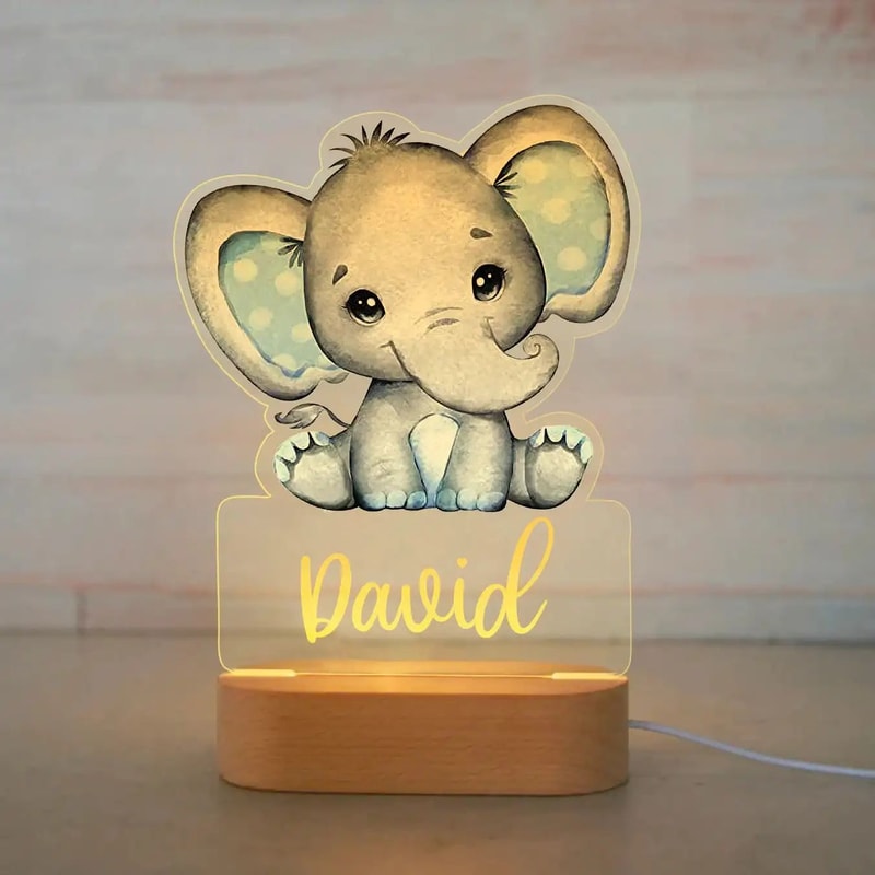 Personalized USB Acrylic Night Light Custom Name Animal Lamp For Kids Bedroom 6
