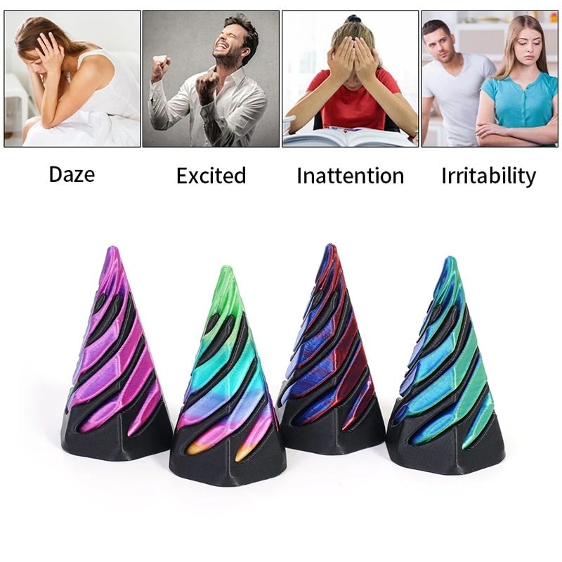 3D Printed Rotating Spiral Cone Fidget Toy Impossible Pyramid Bunny Desk Decor 5