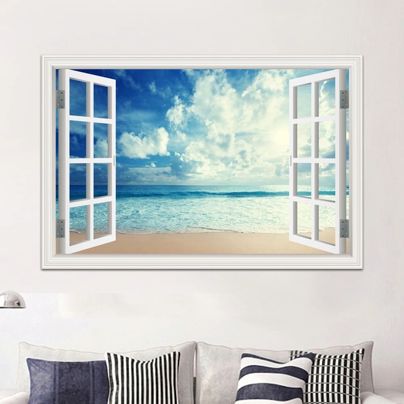 3D Beach Window View Wall Sticker 2