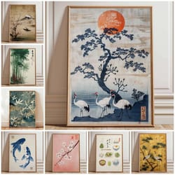 vintage japanese crane ukiyoe wall art print