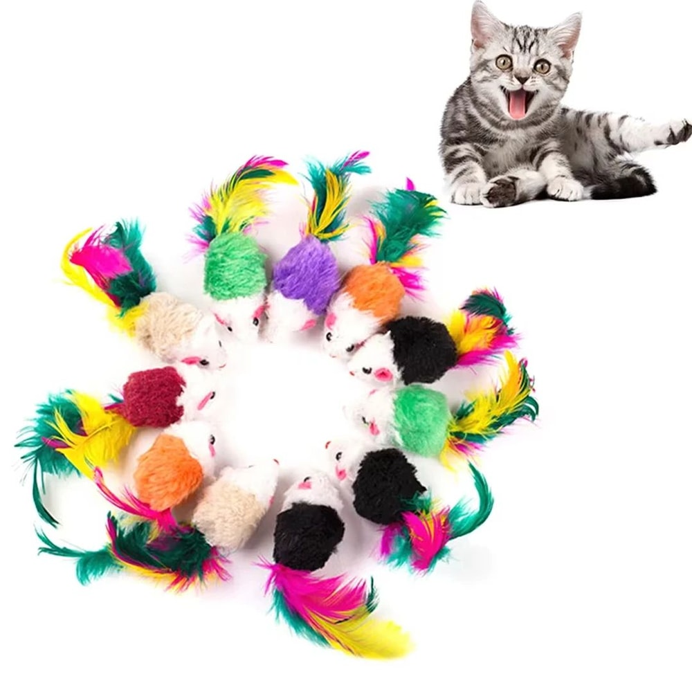 Mini Fleece Mouse Cat Toy With Feather 5