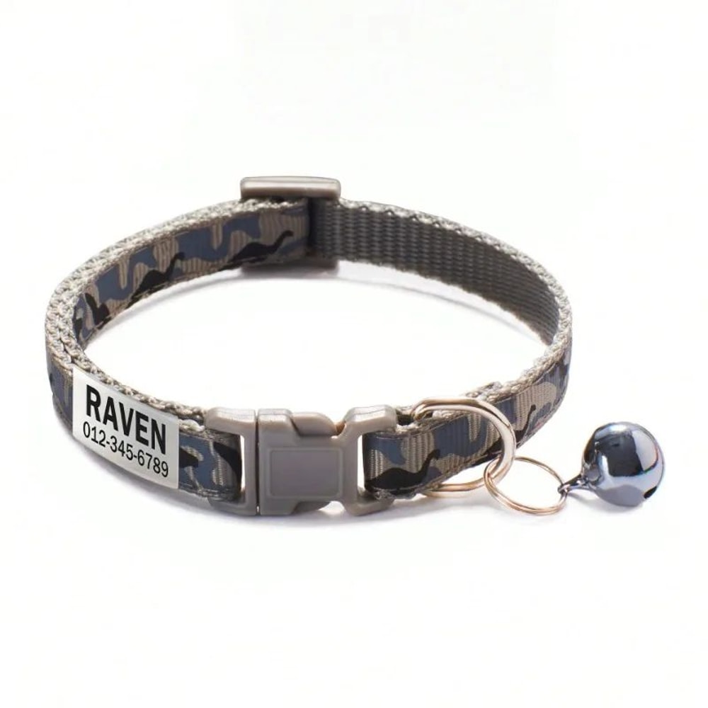Personalized Camouflage Cat Collar With Bell 7