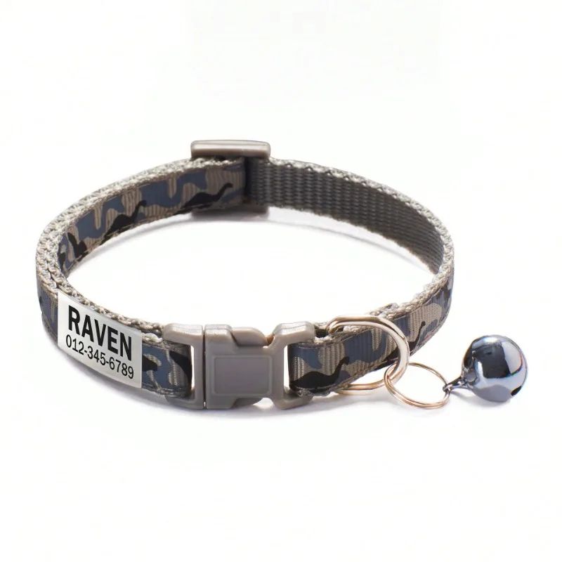 Personalized Camouflage Cat Collar With Bell 7