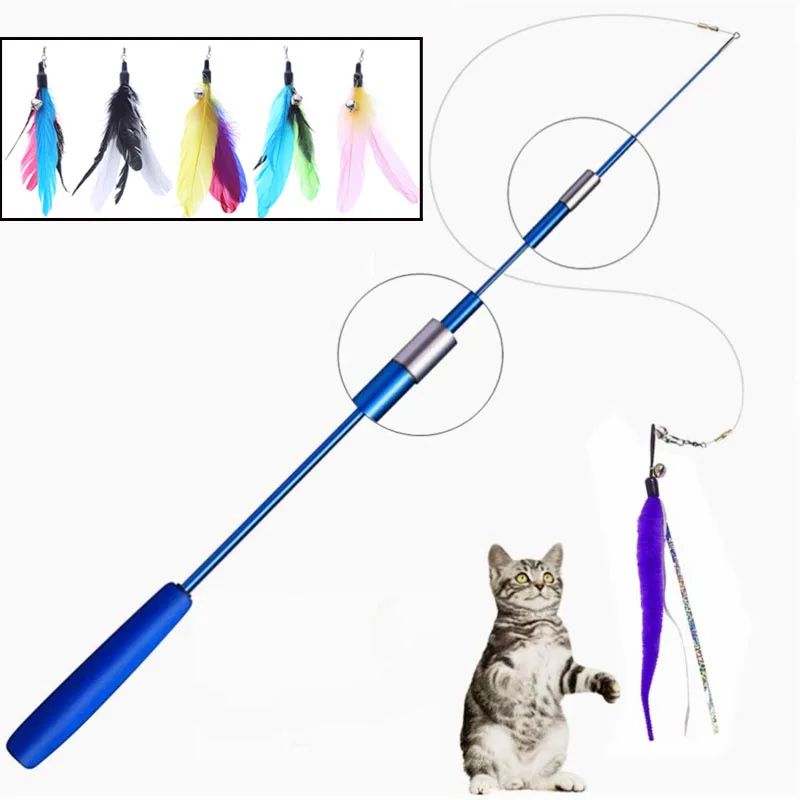 Telescopic Feather Cat Teaser Wand Toy 0