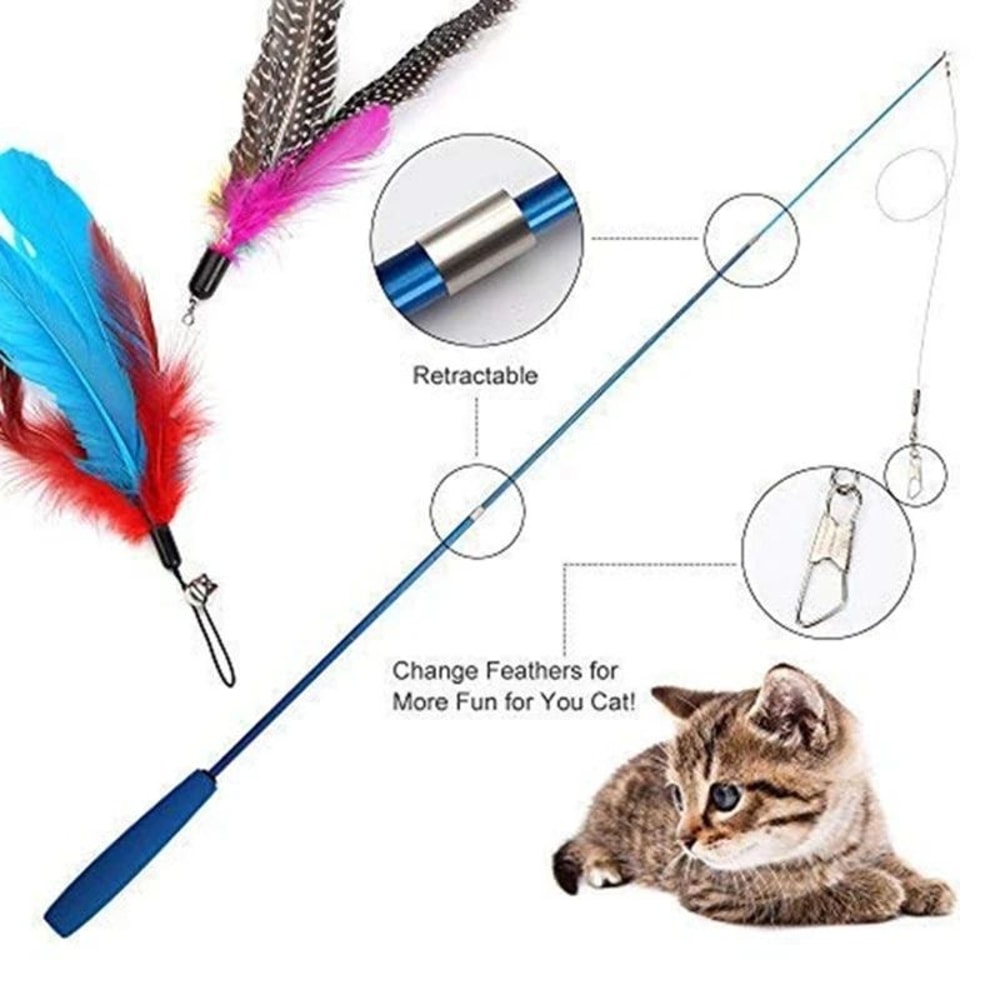 Telescopic Feather Cat Teaser Wand Toy 1
