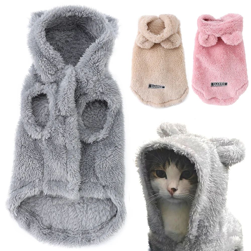Warm Fleece Cat Hoodie Sweater For Small Pets 0