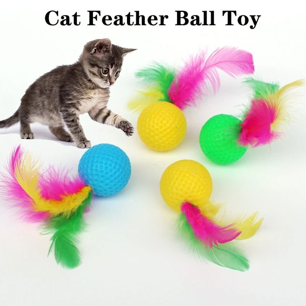 Colorful Feather Golf Ball Interactive Cat Toy 0