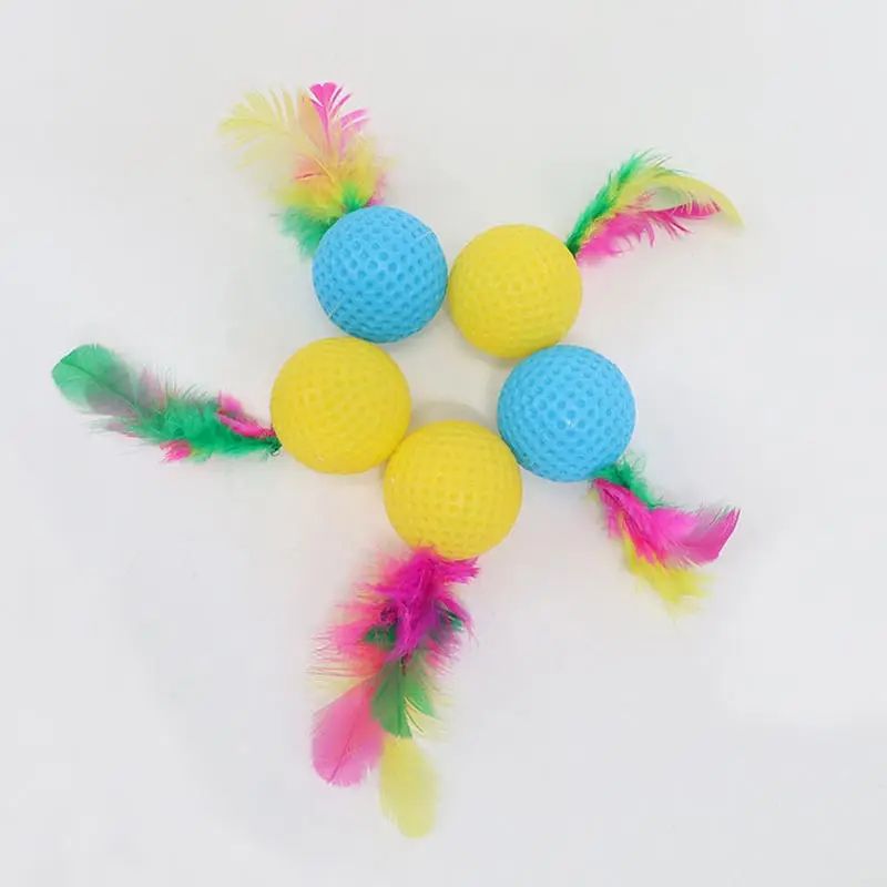Colorful Feather Golf Ball Interactive Cat Toy 2
