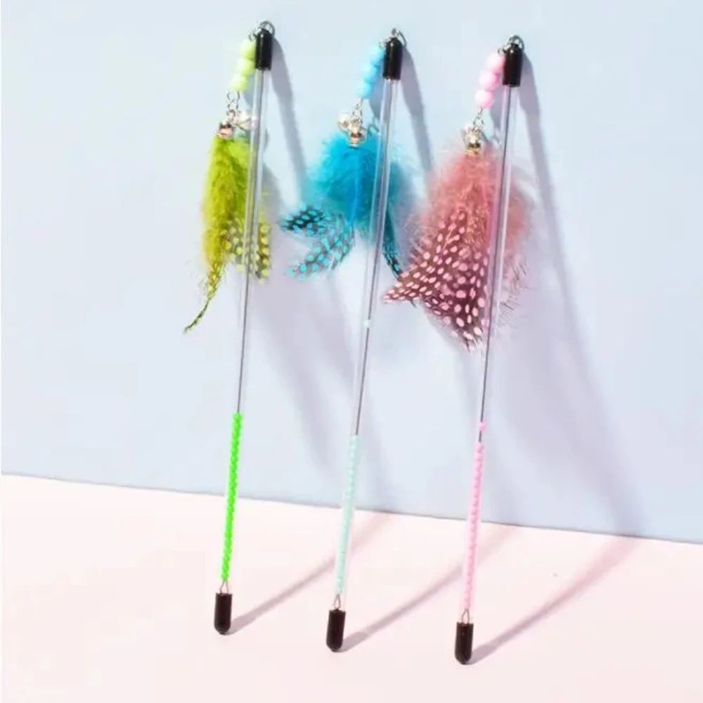 Retractable Feather Teaser Wand Cat Toy Set 0