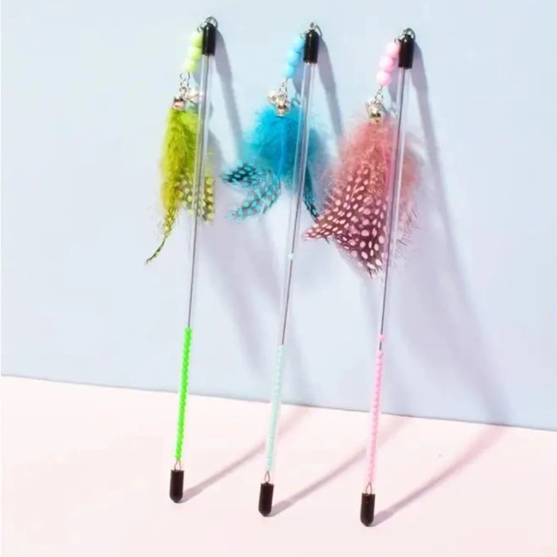 Retractable Feather Teaser Wand Cat Toy Set 0