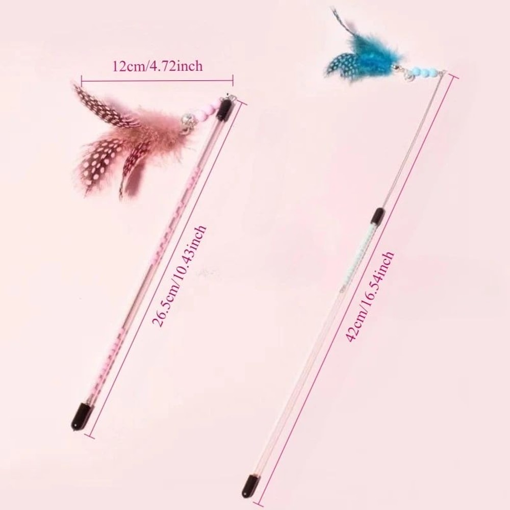 Retractable Feather Teaser Wand Cat Toy Set 1