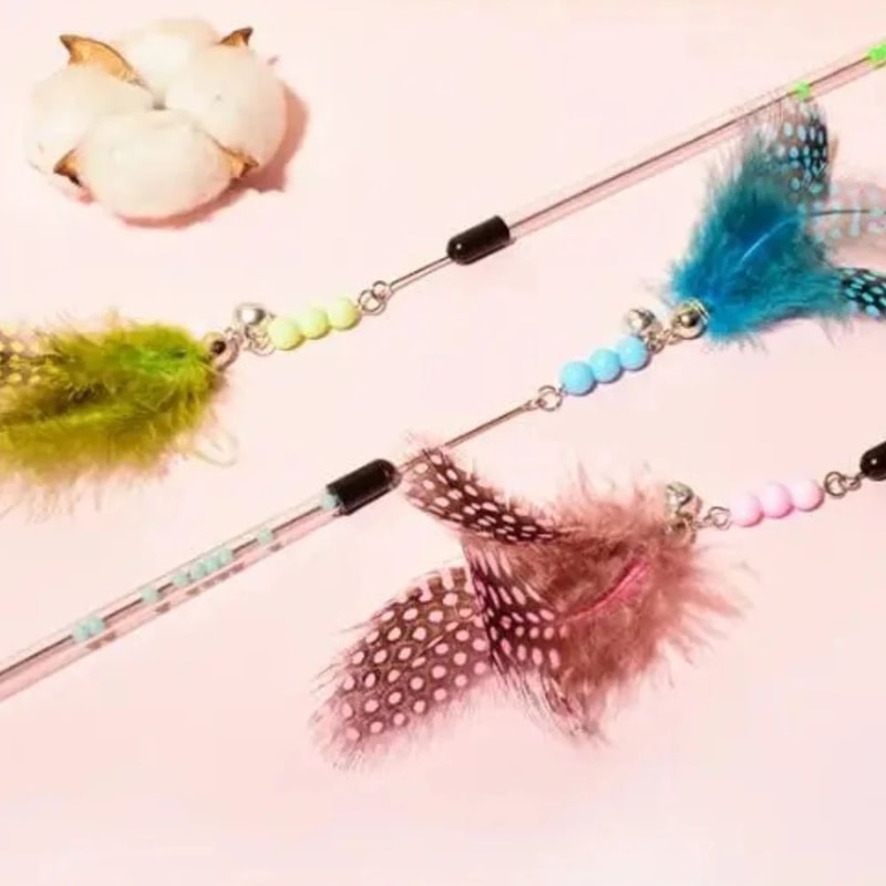Retractable Feather Teaser Wand Cat Toy Set 3
