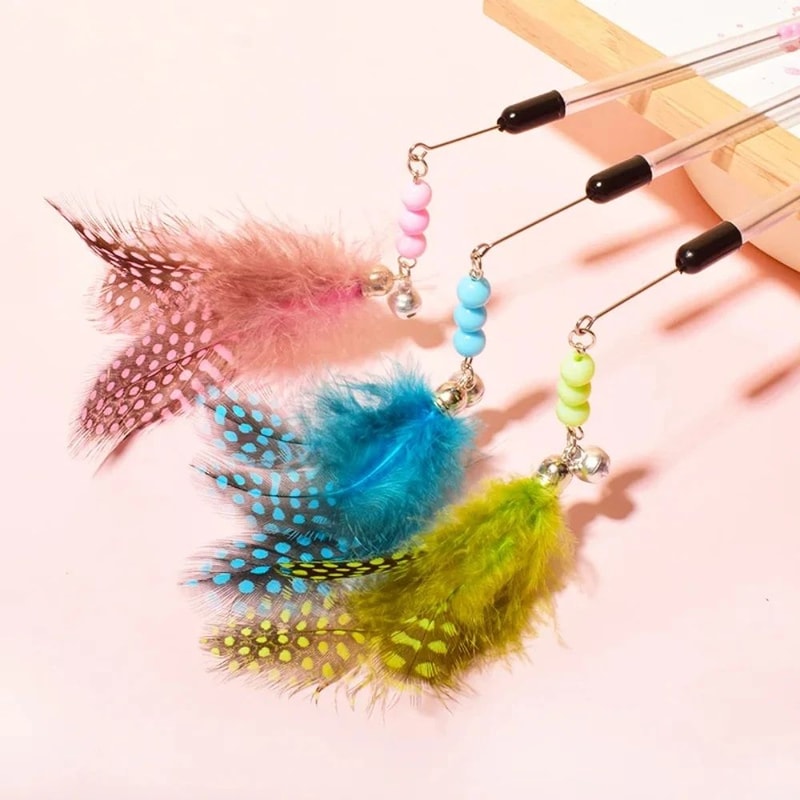 Retractable Feather Teaser Wand Cat Toy Set 4