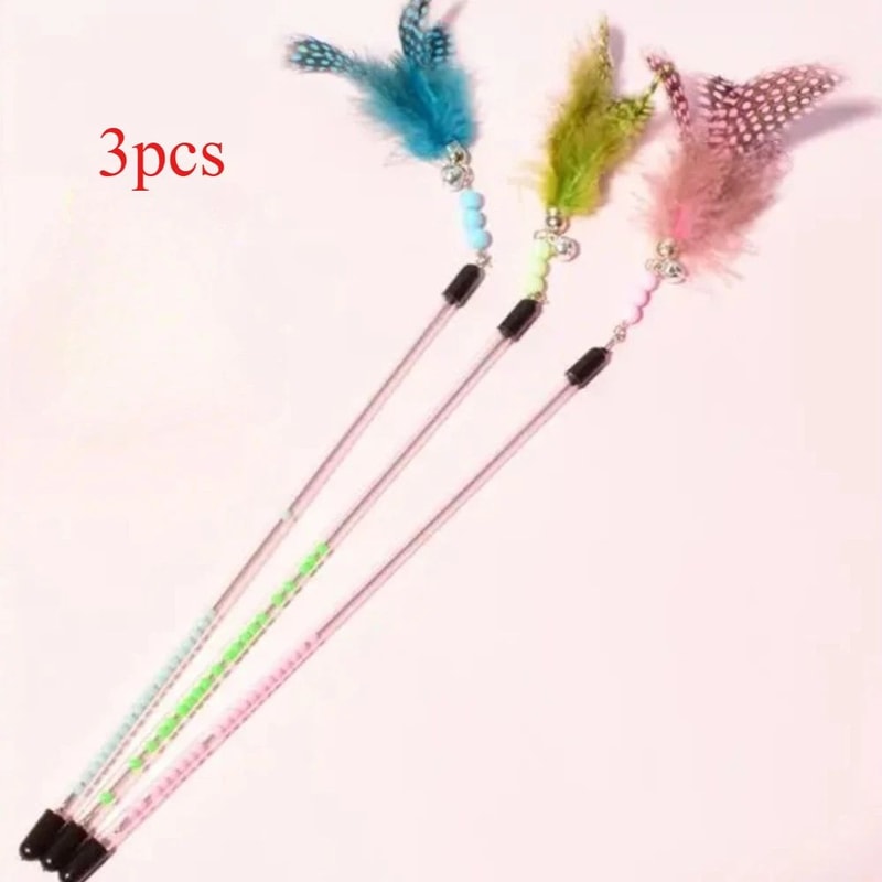 Retractable Feather Teaser Wand Cat Toy Set 6