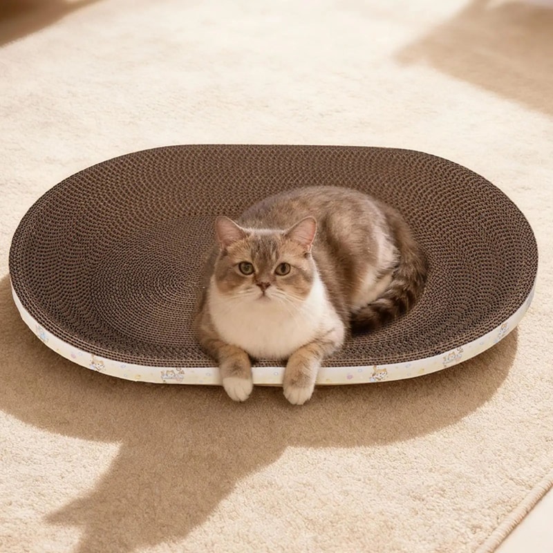 Oval Corrugated Cat Scratcher Bed And Furniture Protector 0